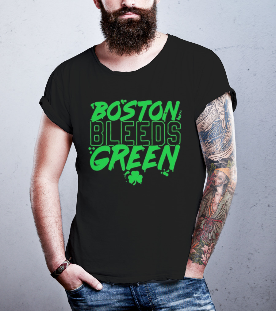 Boston Bleeds Green Celtics Basketball Shamrock Spirit T-Shirt