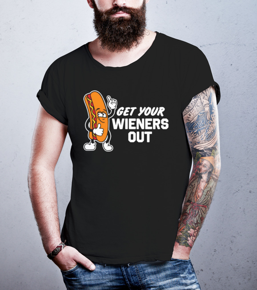 Get Your Wieners Out Animated Hotdog Thumbs Up Comedy T-Shirt