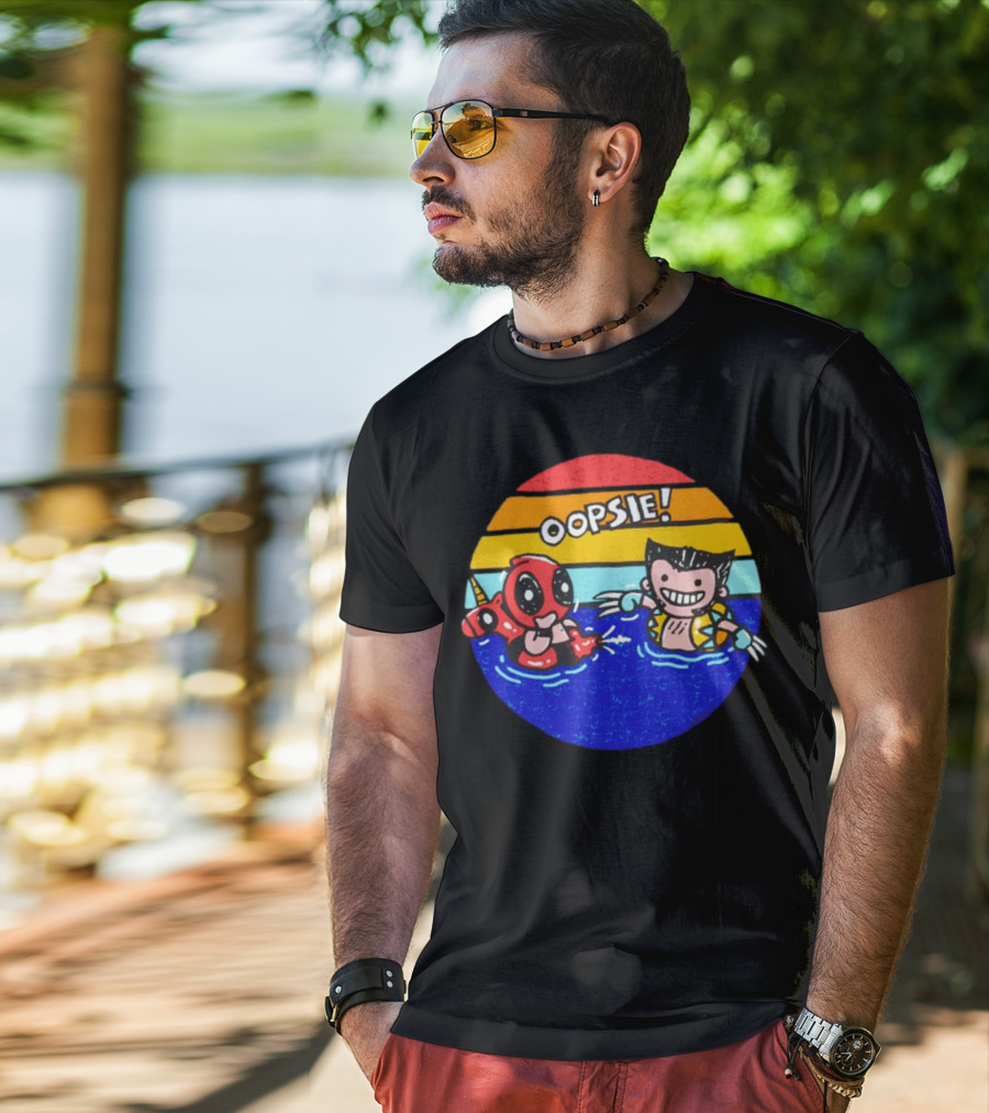 Wolverine Deadpool Oopsie Summer Claws Retro Rainbow Swim Fun T-Shirt