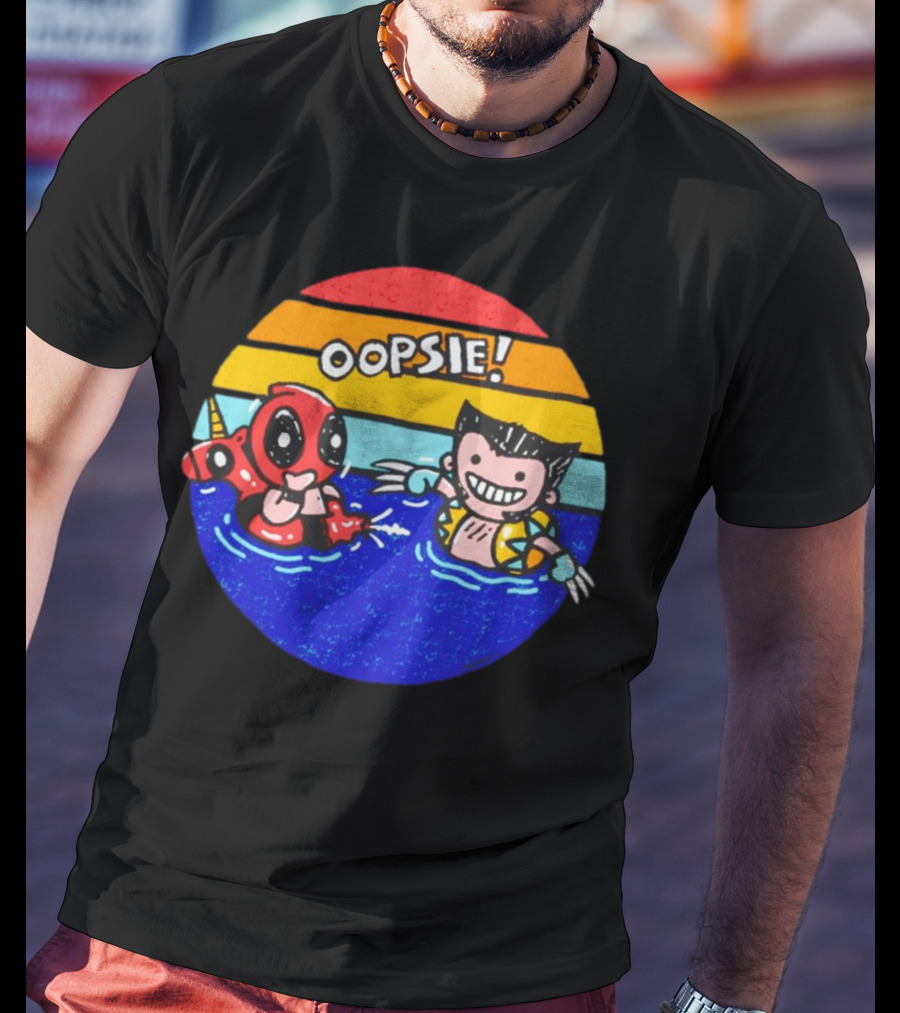 Wolverine Deadpool Oopsie Summer Claws Retro Rainbow Swim Fun T-Shirt