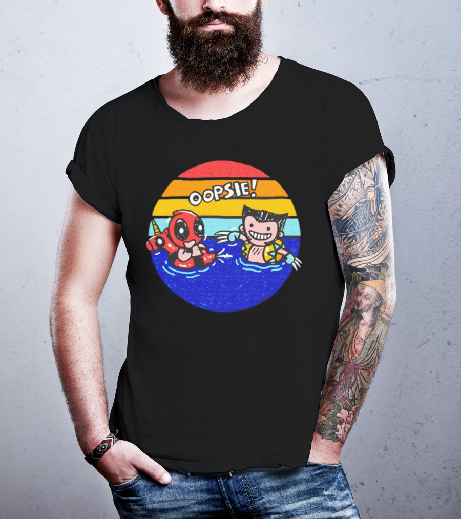 Wolverine Deadpool Oopsie Summer Claws Retro Rainbow Swim Fun T-Shirt