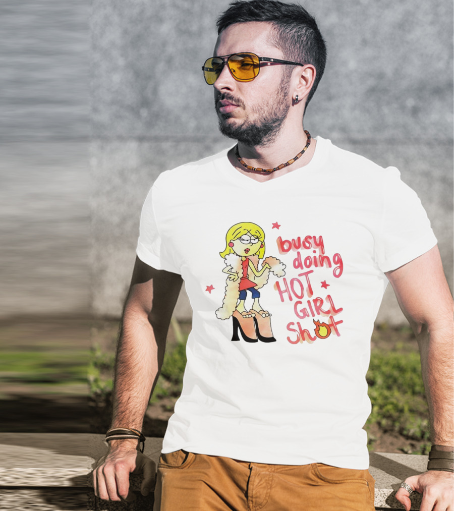 Busy Doing Hot Girl Shot Cartoon Style Fashion Humor T-Shirt