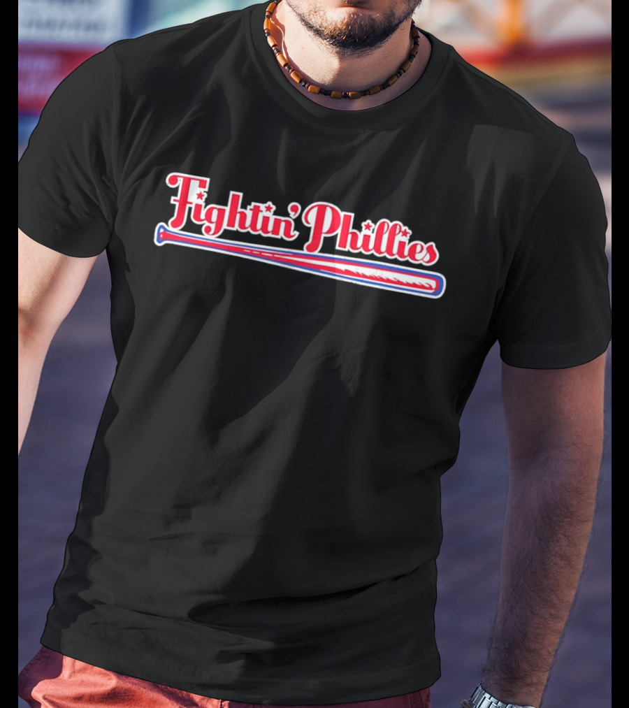 Fightin Phillies Baseball Bat Red Blue Stars T-Shirt