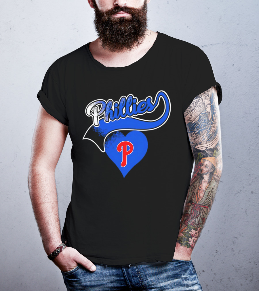 Phillies Heart Blue P Logo Baseball T-Shirt
