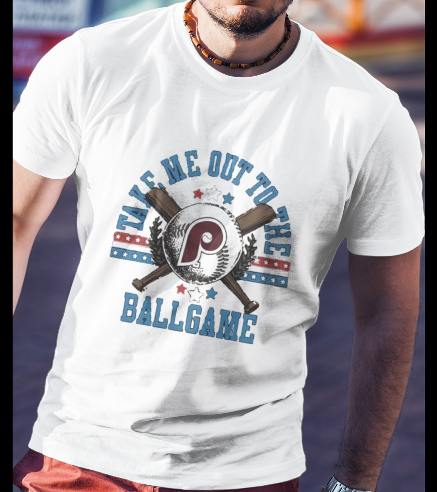 Philadelphia Phillies Take Me Out To The Ballgame Patriotic Stars And Bats T-Shirt