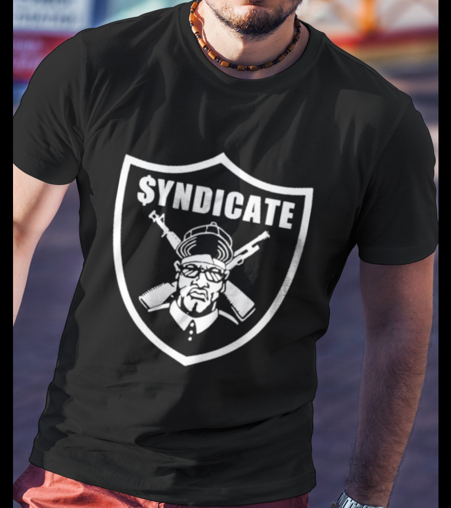 Syndicate Shield Icon With Armed Figure And Hip-Hop Influence T-Shirt