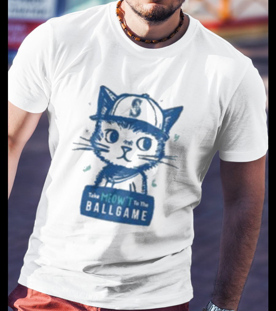 Mariners Take Meow’t To The Ballgame Cat In Baseball Cap T-Shirt