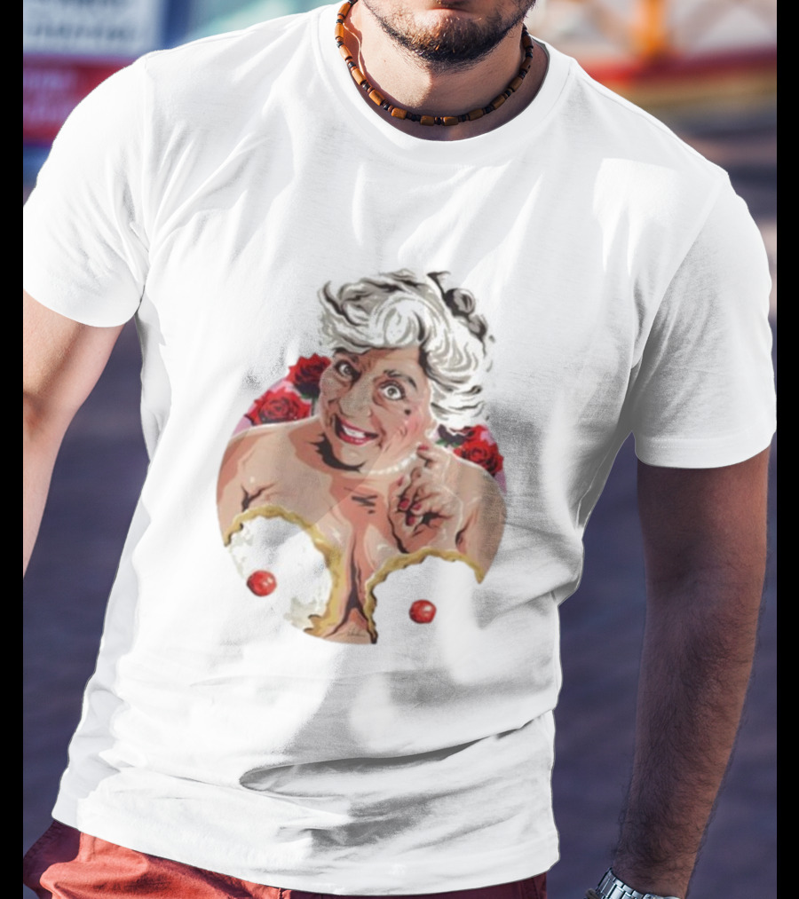 Nordacious Miriam Margolyes Humorous Portrait With Cakes And Roses T-Shirt