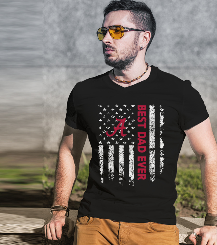 Alabama Crimson Tide Best Dad Ever American Flag T-Shirt