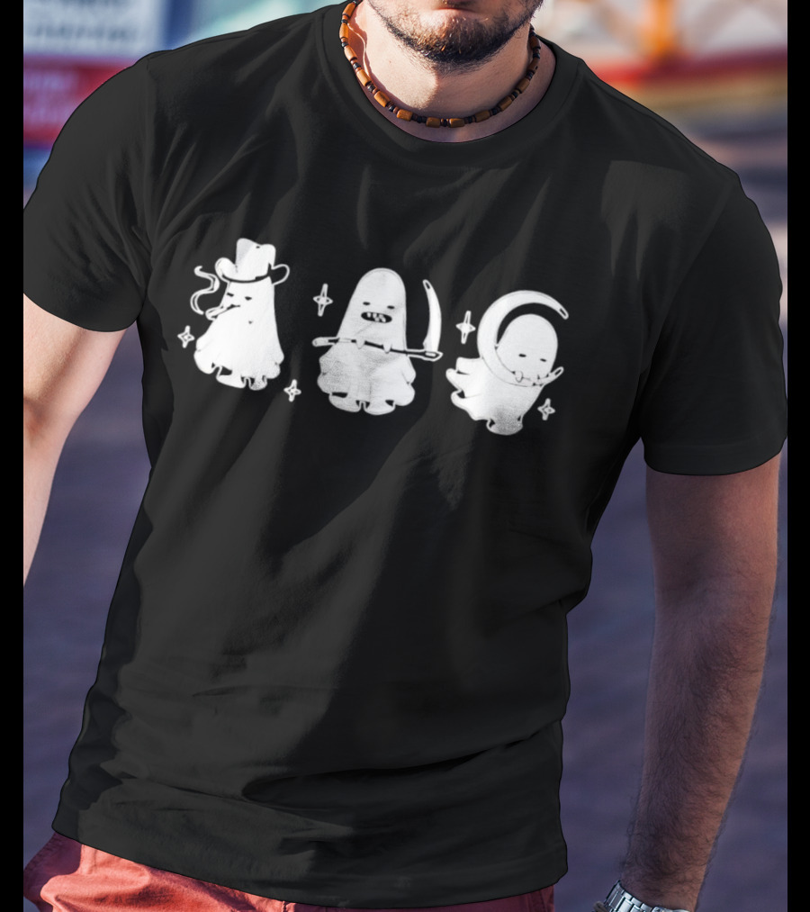 Cowboy Ghosts With Scythe And Crescent Moon T-Shirt