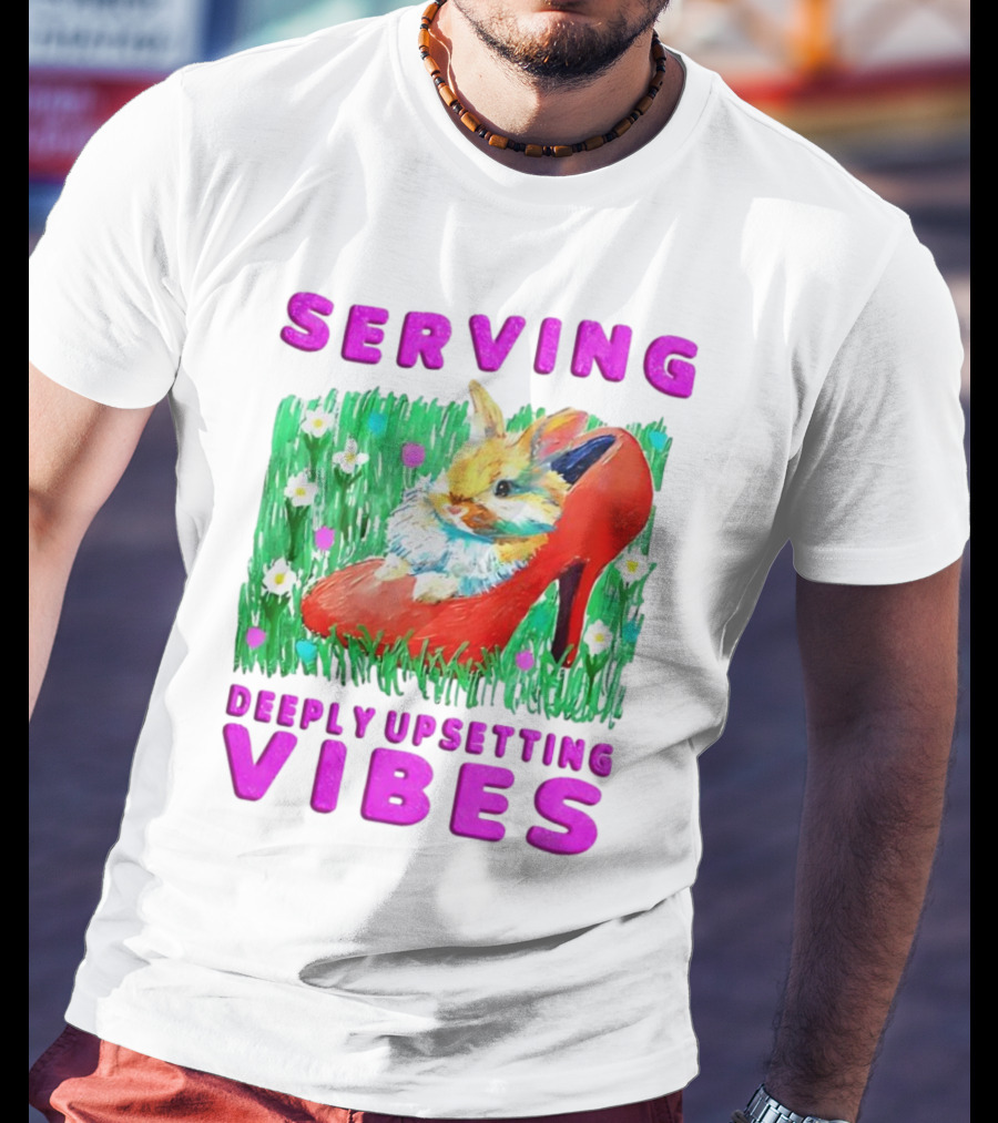 Serving Deeply Upsetting Vibes Bunny In Red High Heel With Flowers T-Shirt