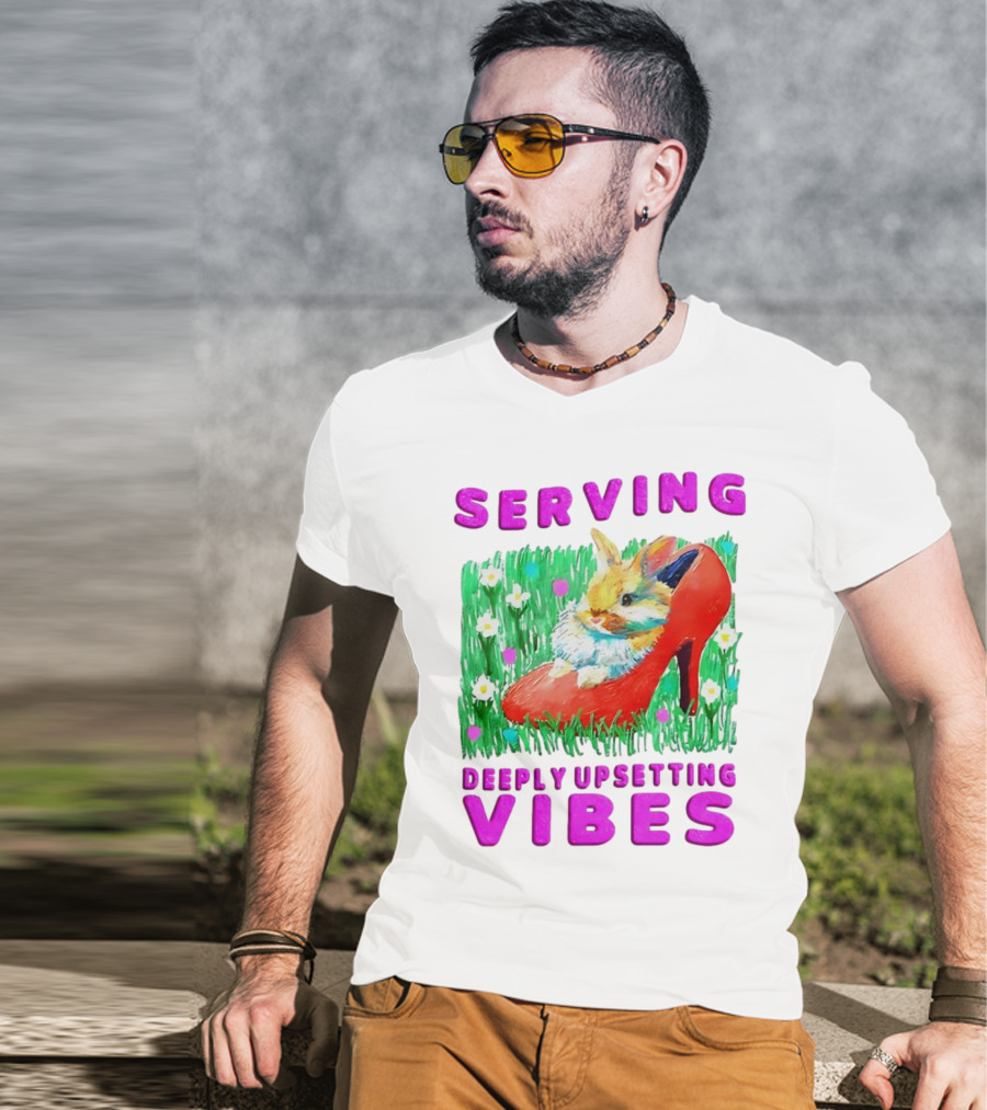 Serving Deeply Upsetting Vibes Bunny In Red High Heel With Flowers T-Shirt