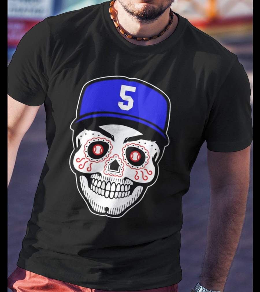 Freddie Freeman Sugar Skull Design Los Angeles Dodgers Number 5 Baseball Cap T-Shirt