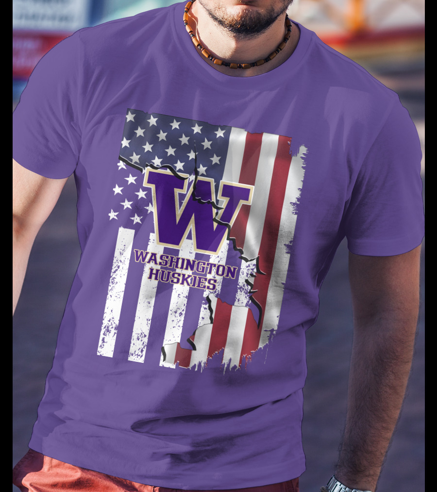 Washington Huskies W Logo American Flag T-Shirt