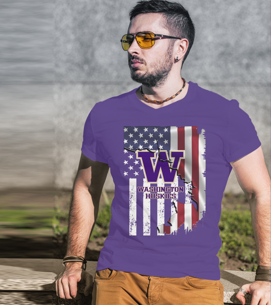 Washington Huskies W Logo American Flag T-Shirt