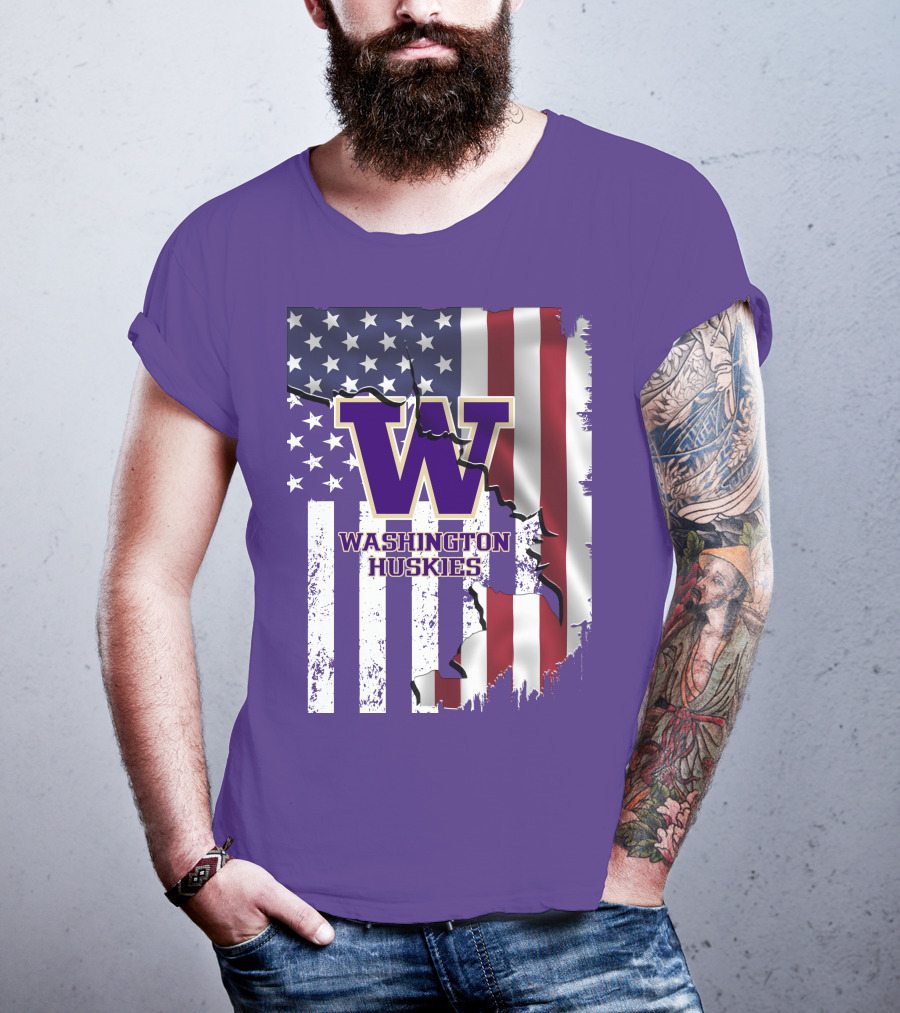 Washington Huskies W Logo American Flag T-Shirt