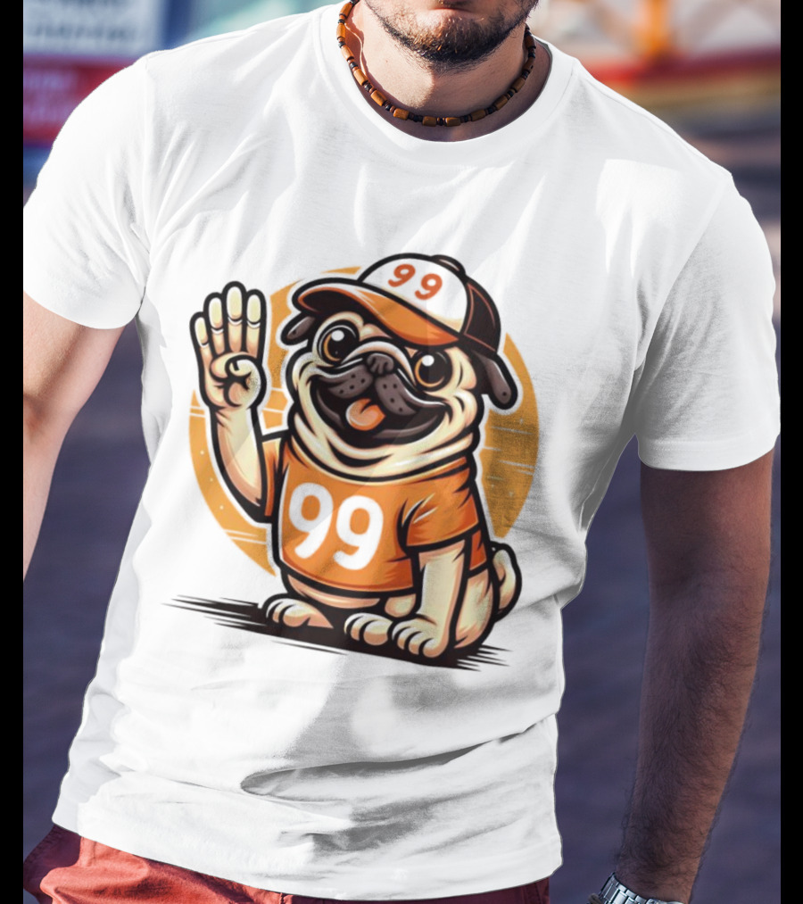 99 Pug Dog Sports Cap And Jersey With Number T-Shirt