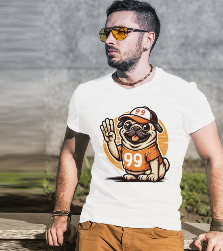 99 Pug Dog Sports Cap And Jersey With Number T-Shirt
