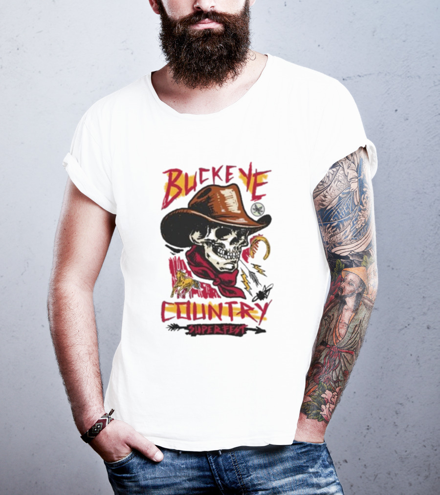 Buckeye Country Superfest Skeleton Cowboy With Horse And Lasso T-Shirt