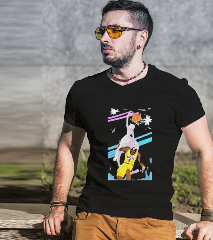 Mewtwo Dunking On Lakers Basketball Star Lebron James T-Shirt