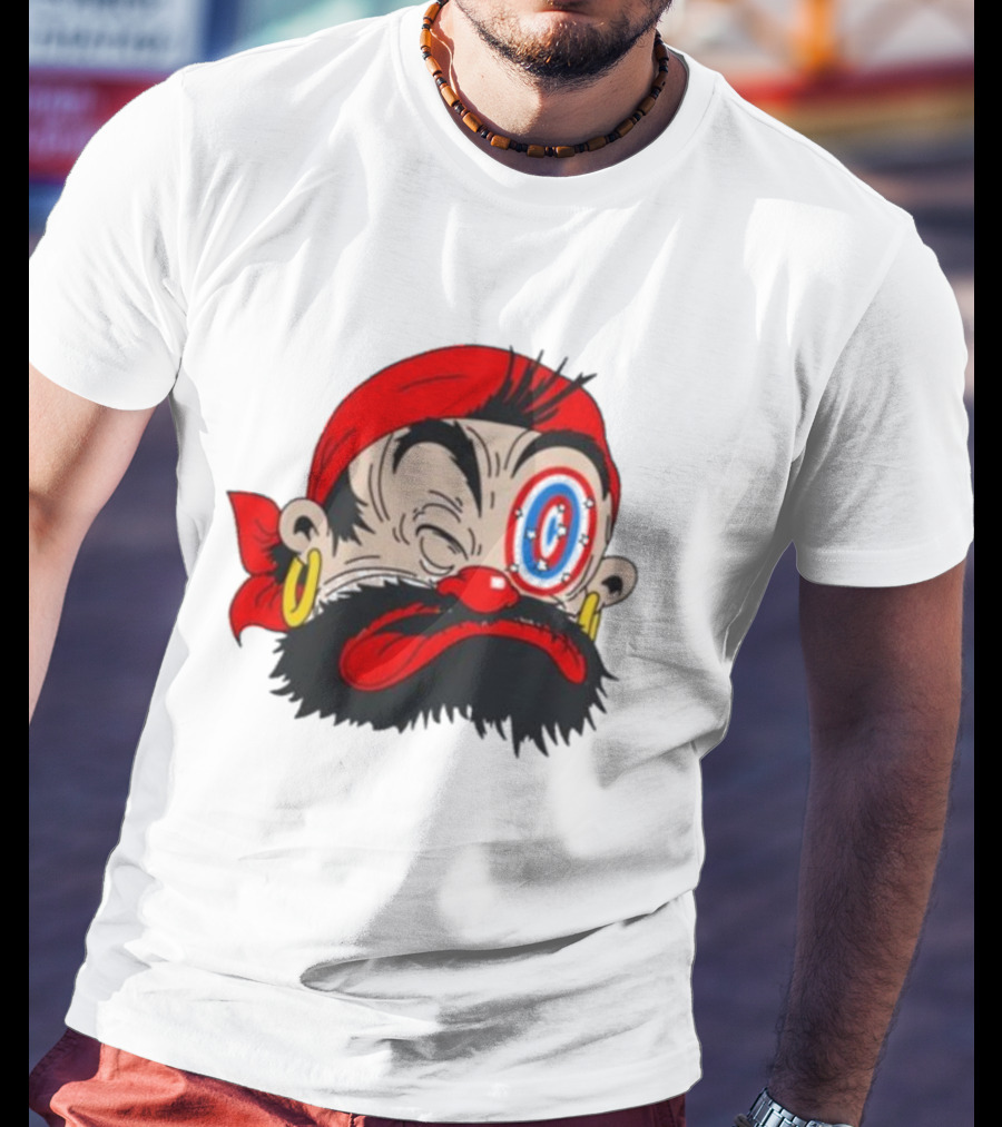 Popeye The Sailor Man Bluto Sindbad Face Close-Up Red Bandana Gold Earrings T-Shirt