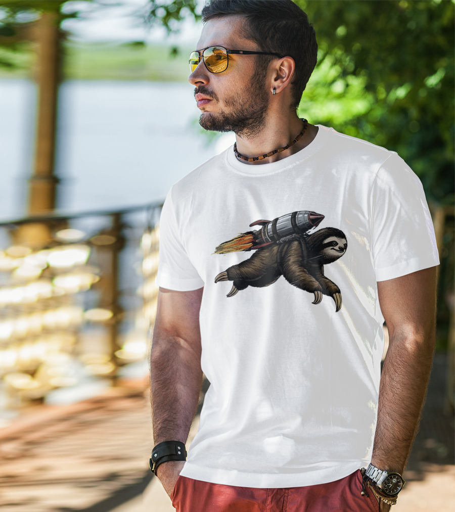 Sloth With Rocket-Powered Jetpack In Flight T-Shirt