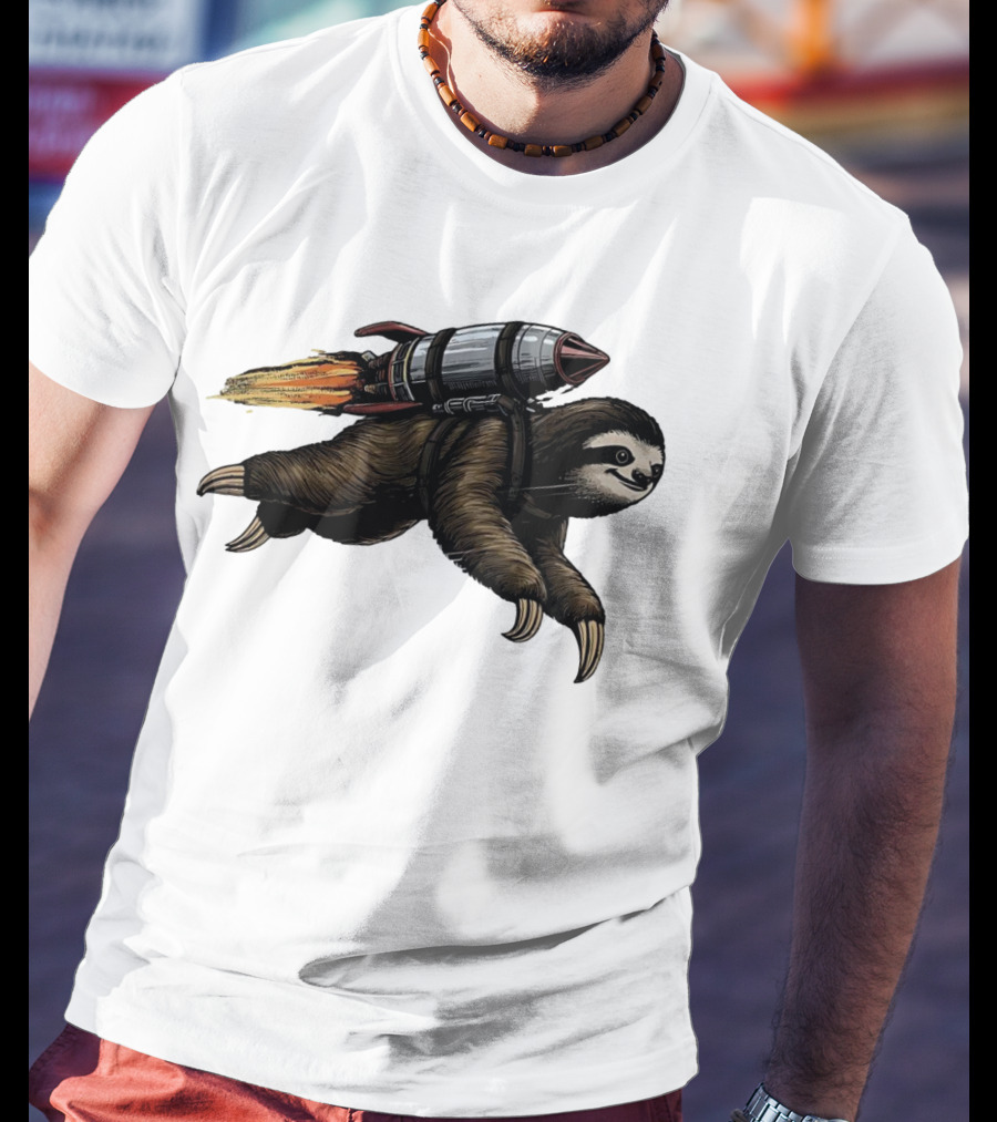 Sloth With Rocket-Powered Jetpack In Flight T-Shirt