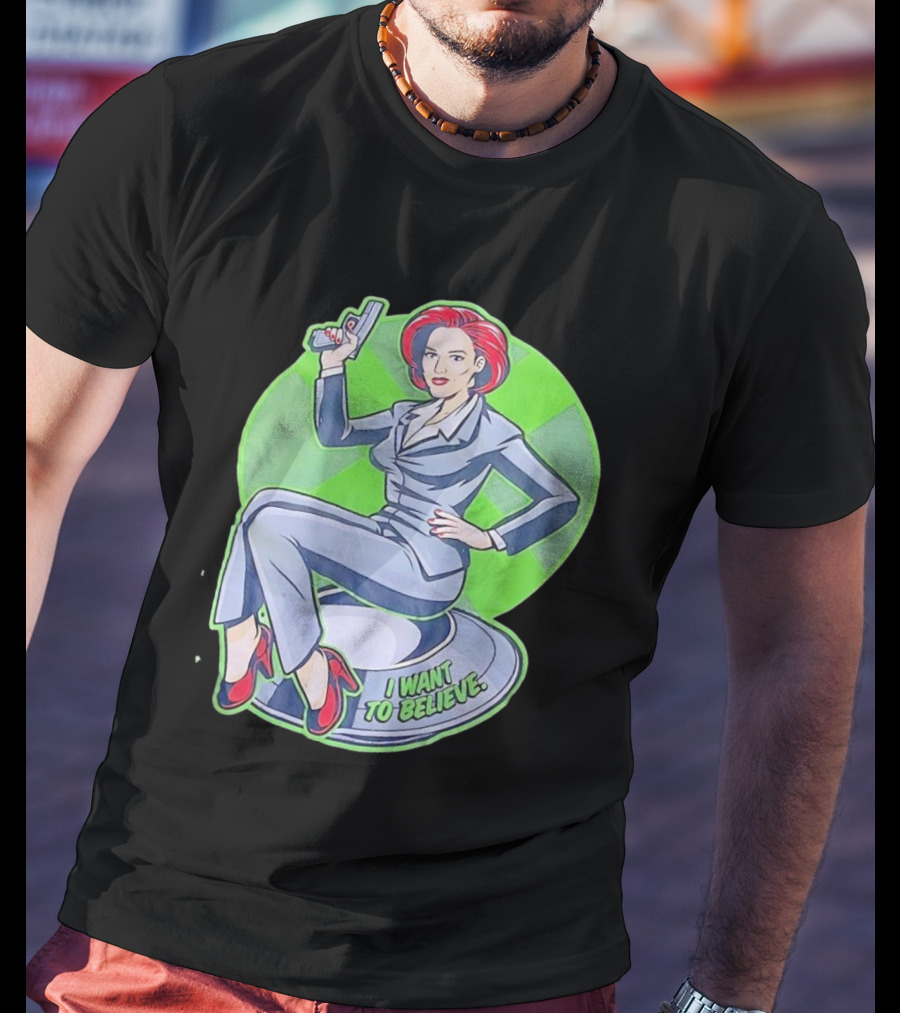 Gillian Anderson I Want To Believe Retro Cartoon Alien T-Shirt