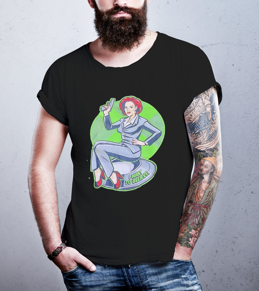 Gillian Anderson I Want To Believe Retro Cartoon Alien T-Shirt
