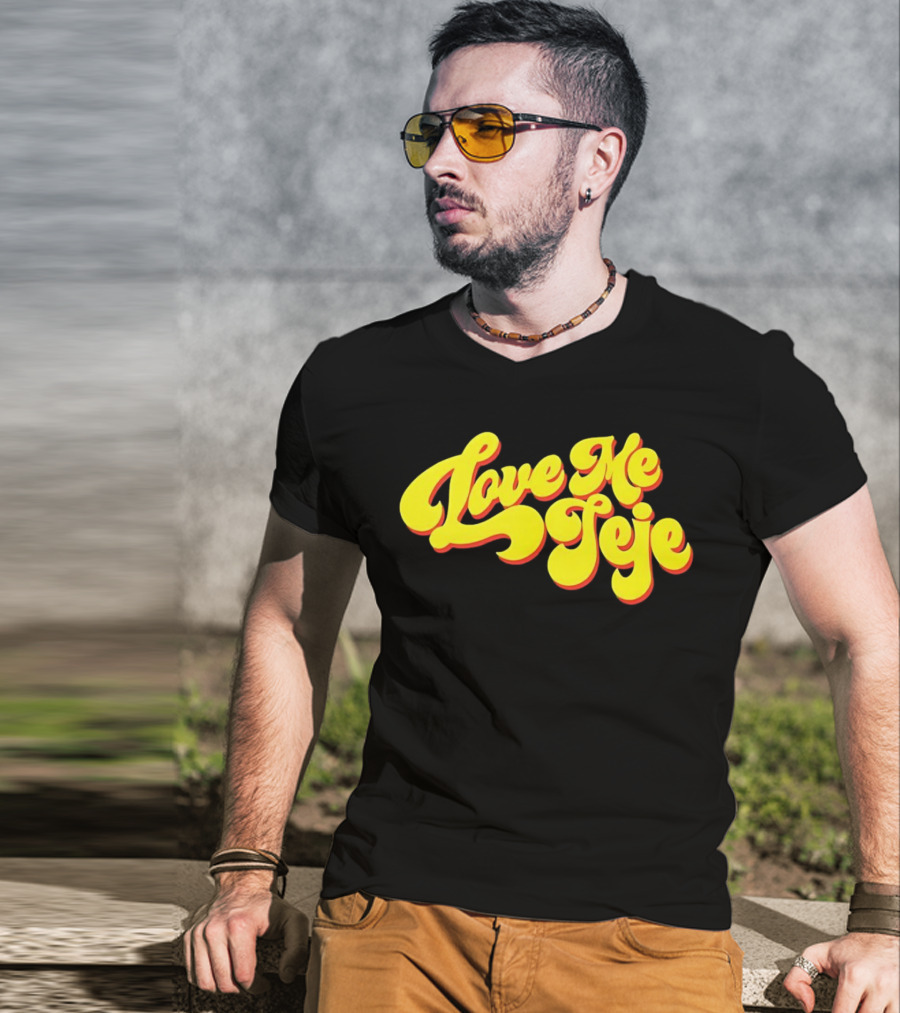 Love Me Jeje Retro Style Text Yellow And Red Groovy Font T-Shirt