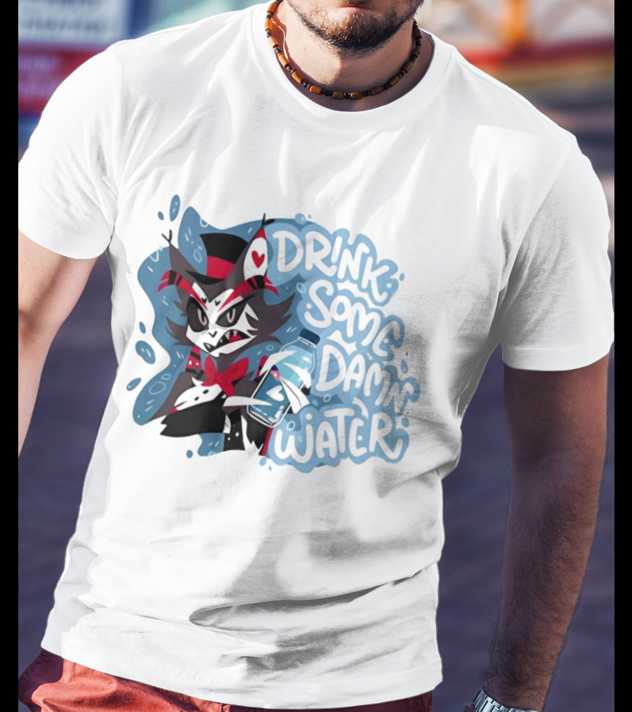 Drink Some Damn Water Wolf Holding Bottle T-Shirt