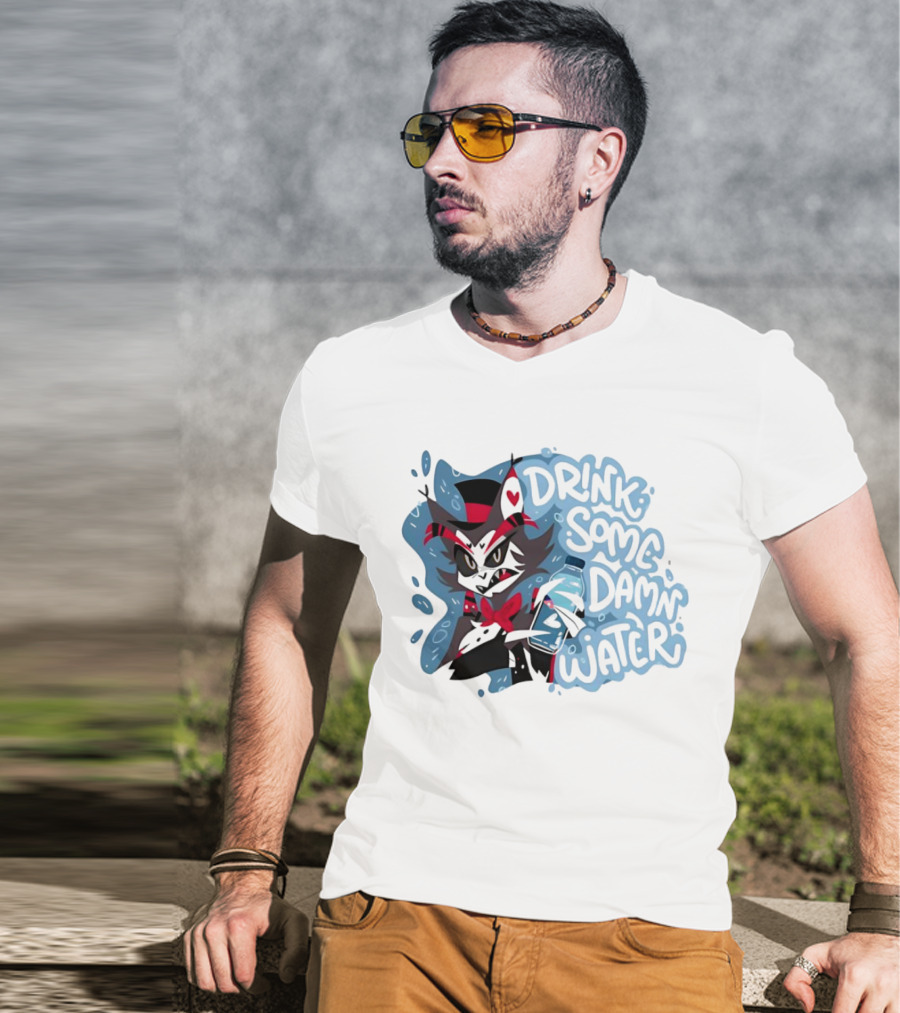 Drink Some Damn Water Wolf Holding Bottle T-Shirt