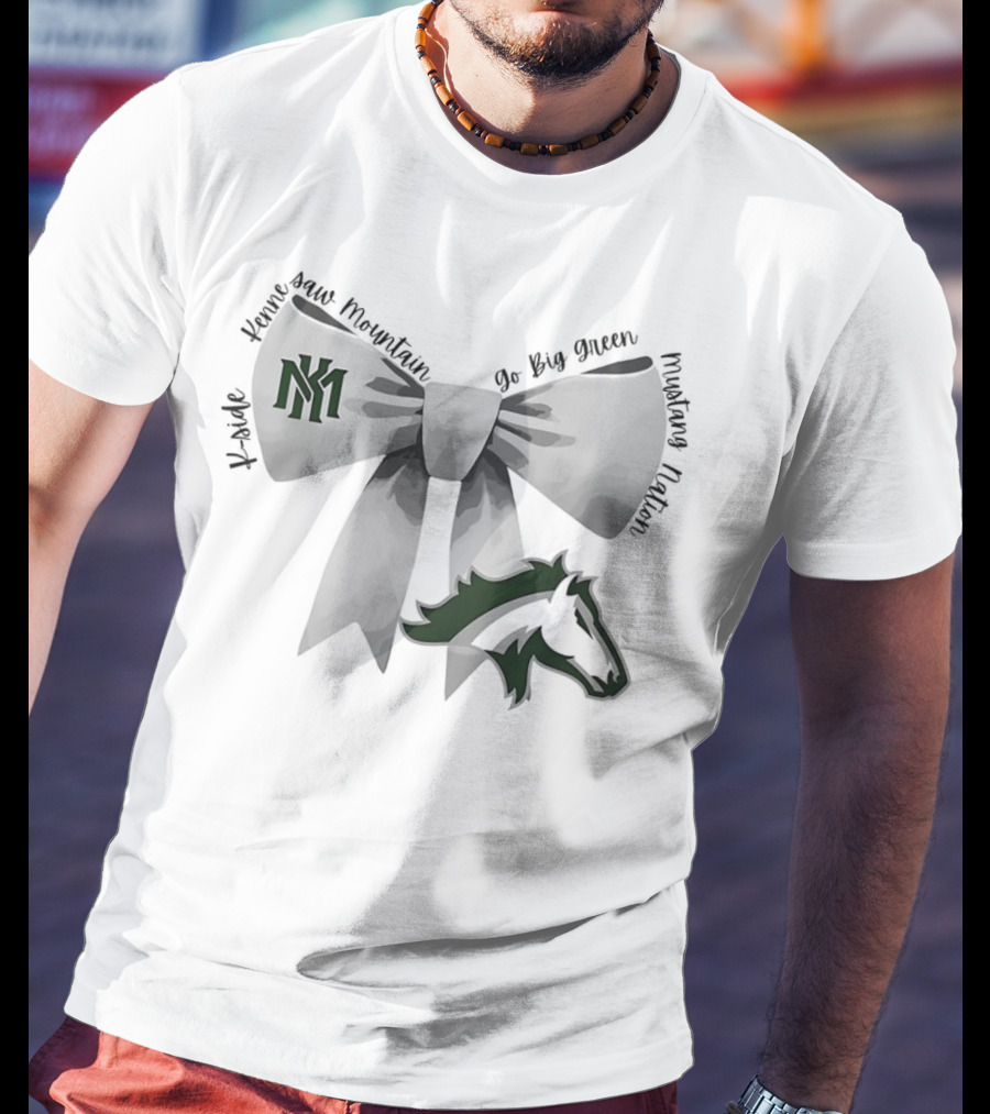Bowtie Kennesaw Mountain Mustangs K-M Go Big Green Mustang Nation T-Shirt