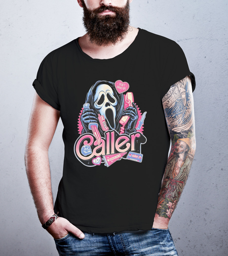 Caller Ghostface Woodsboro Don't Hang Up Pink Telephone Knife T-Shirt