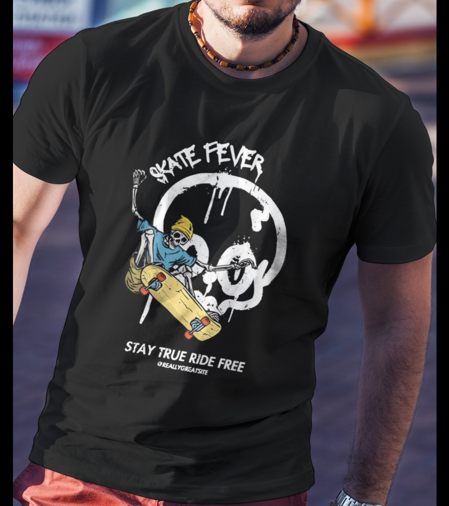 Skate Fever Skeleton Stay True Ride Free T-Shirt
