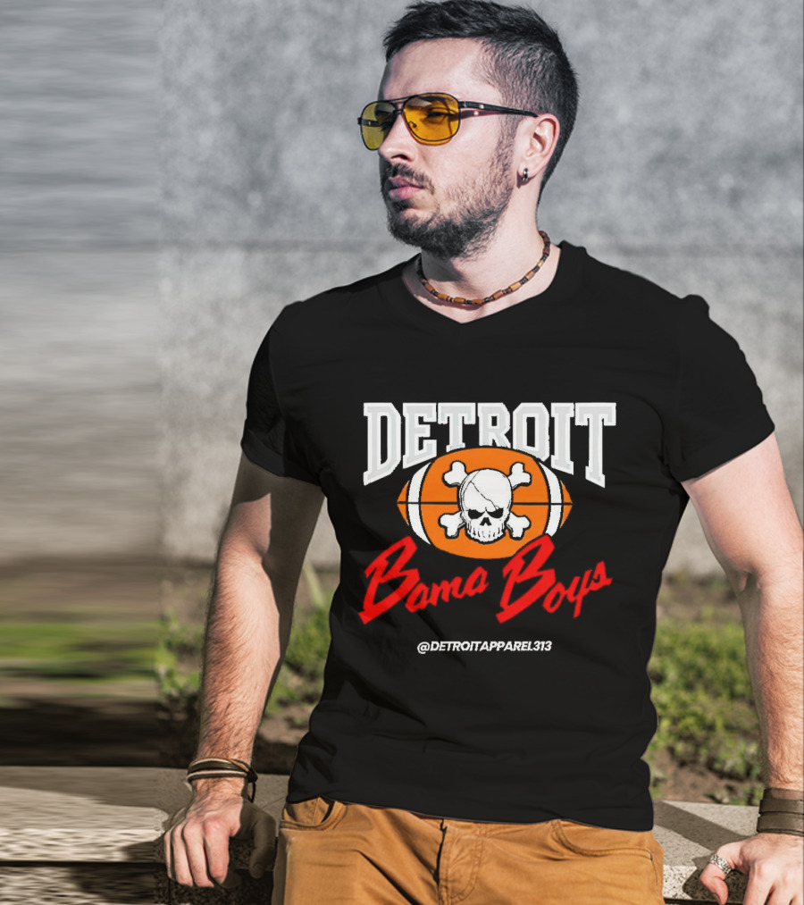 Detroit Bama Boys Skull Football @DetroitApparel313 T-Shirt