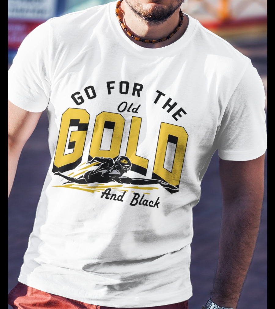 Go For The Old Gold And Black Gold Letters Swimming Scene T-Shirt