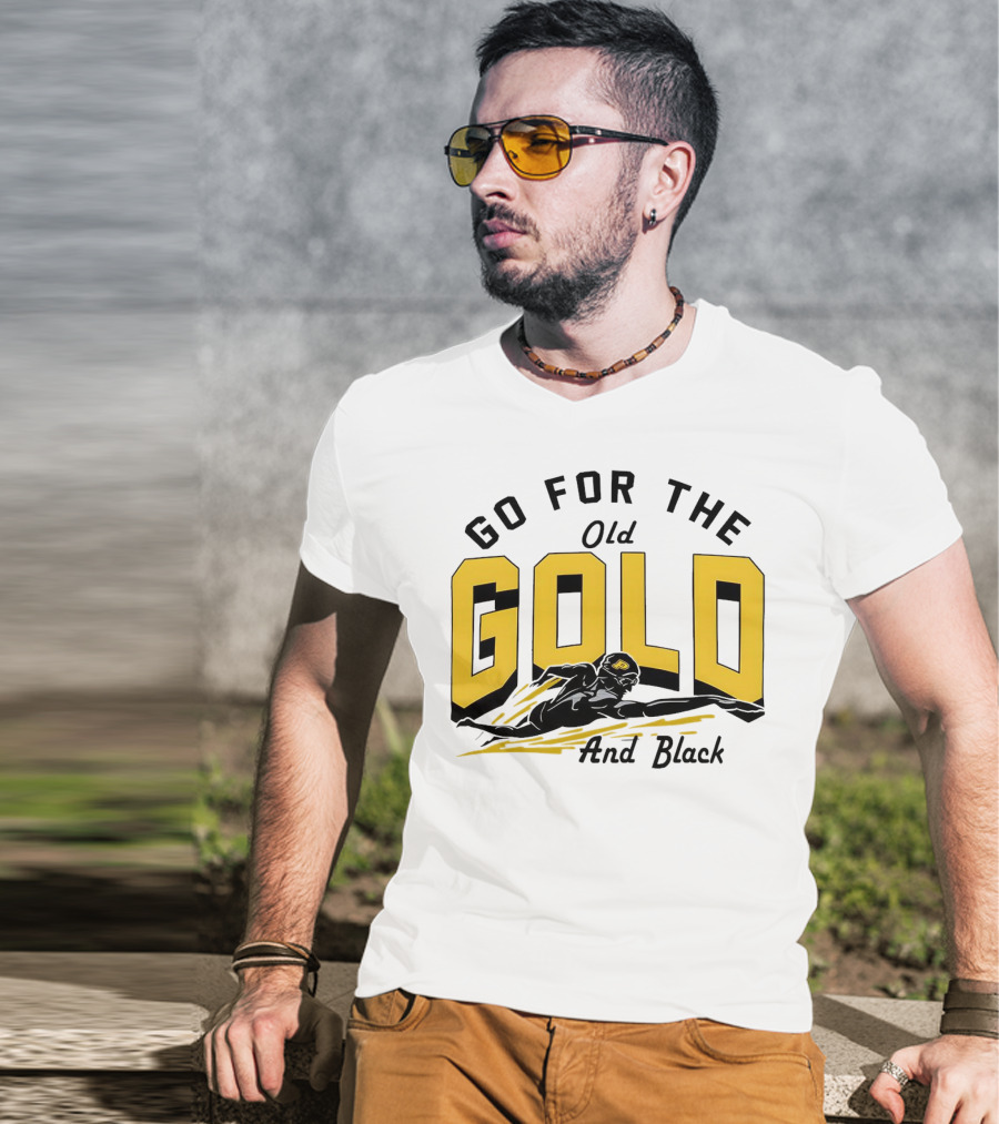 Go For The Old Gold And Black Gold Letters Swimming Scene T-Shirt