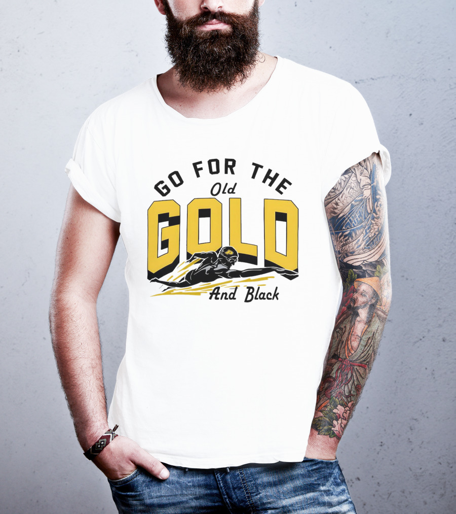 Go For The Old Gold And Black Gold Letters Swimming Scene T-Shirt