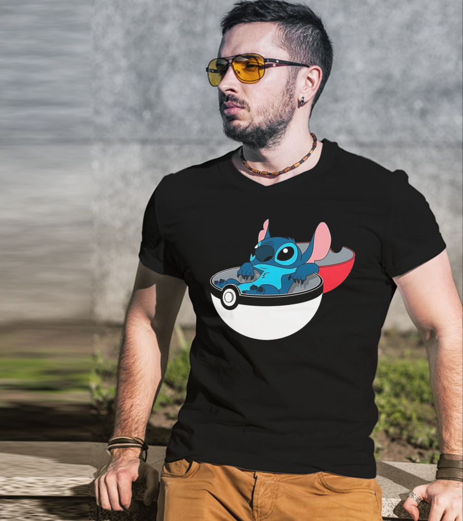 The Stitch Relaxing In Poké Ball Fusion Concept T-Shirt