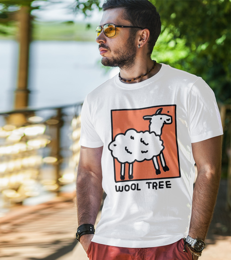 Wool Tree Black Sheep Illustration On Orange Background T-Shirt