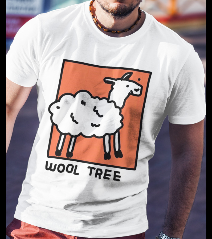 Wool Tree Black Sheep Illustration On Orange Background T-Shirt