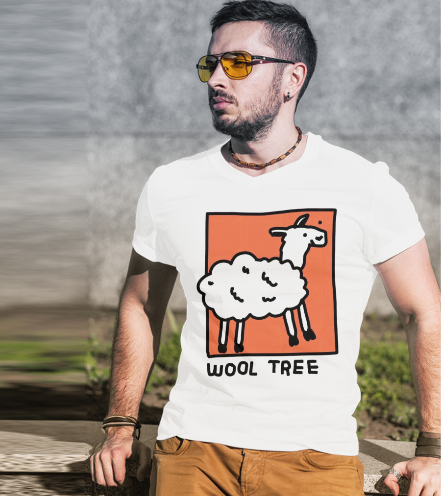 Wool Tree Black Sheep Illustration On Orange Background T-Shirt