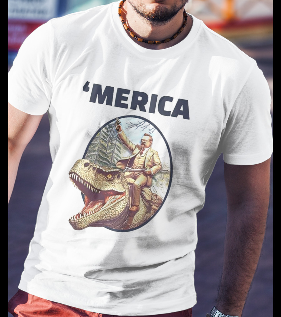 'Merica Chris Long Teddy Roosevelt Riding Allosaurus T-Shirt