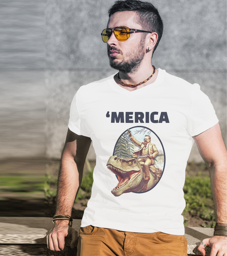 'Merica Chris Long Teddy Roosevelt Riding Allosaurus T-Shirt