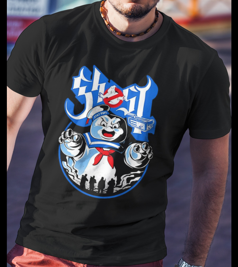Stay Puft Marshmallow Man Ghostbusters Inspired With Ghostbusters Logo T-Shirt