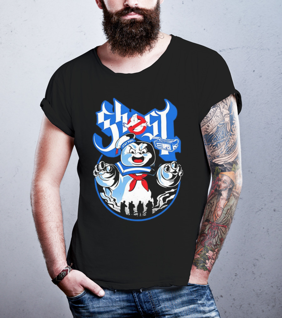 Stay Puft Marshmallow Man Ghostbusters Inspired With Ghostbusters Logo T-Shirt