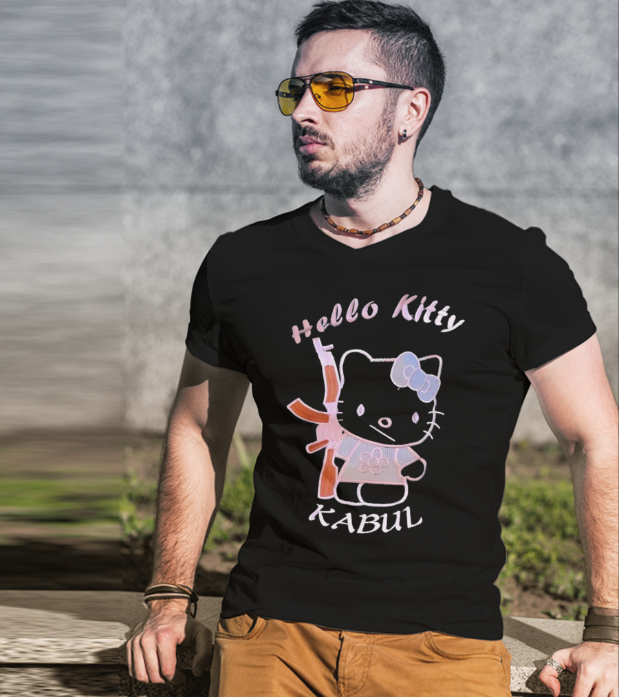 Hello Kitty Kabul Playful Twist On Iconic Character With Rifle T-Shirt