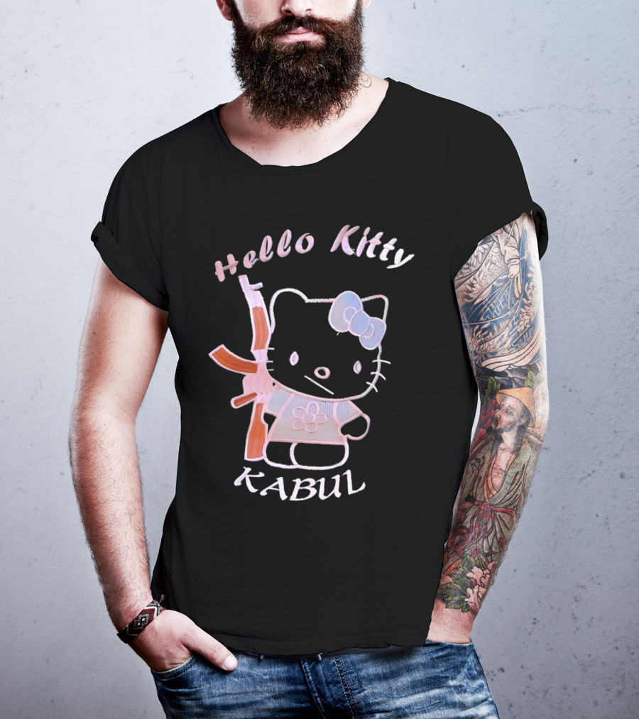 Hello Kitty Kabul Playful Twist On Iconic Character With Rifle T-Shirt