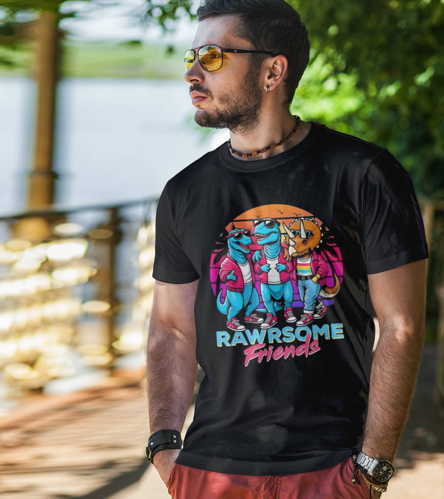 Rawrsome Friends Juna Duncan Retro Dinosaur Crew T-Shirt